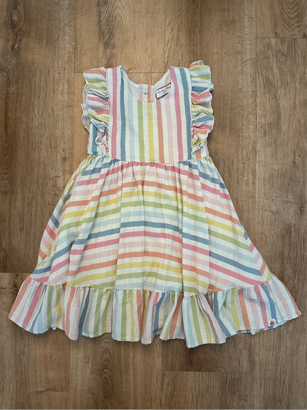 Cheeky Plum Pastel Rainbow Striped Ruffle Dress